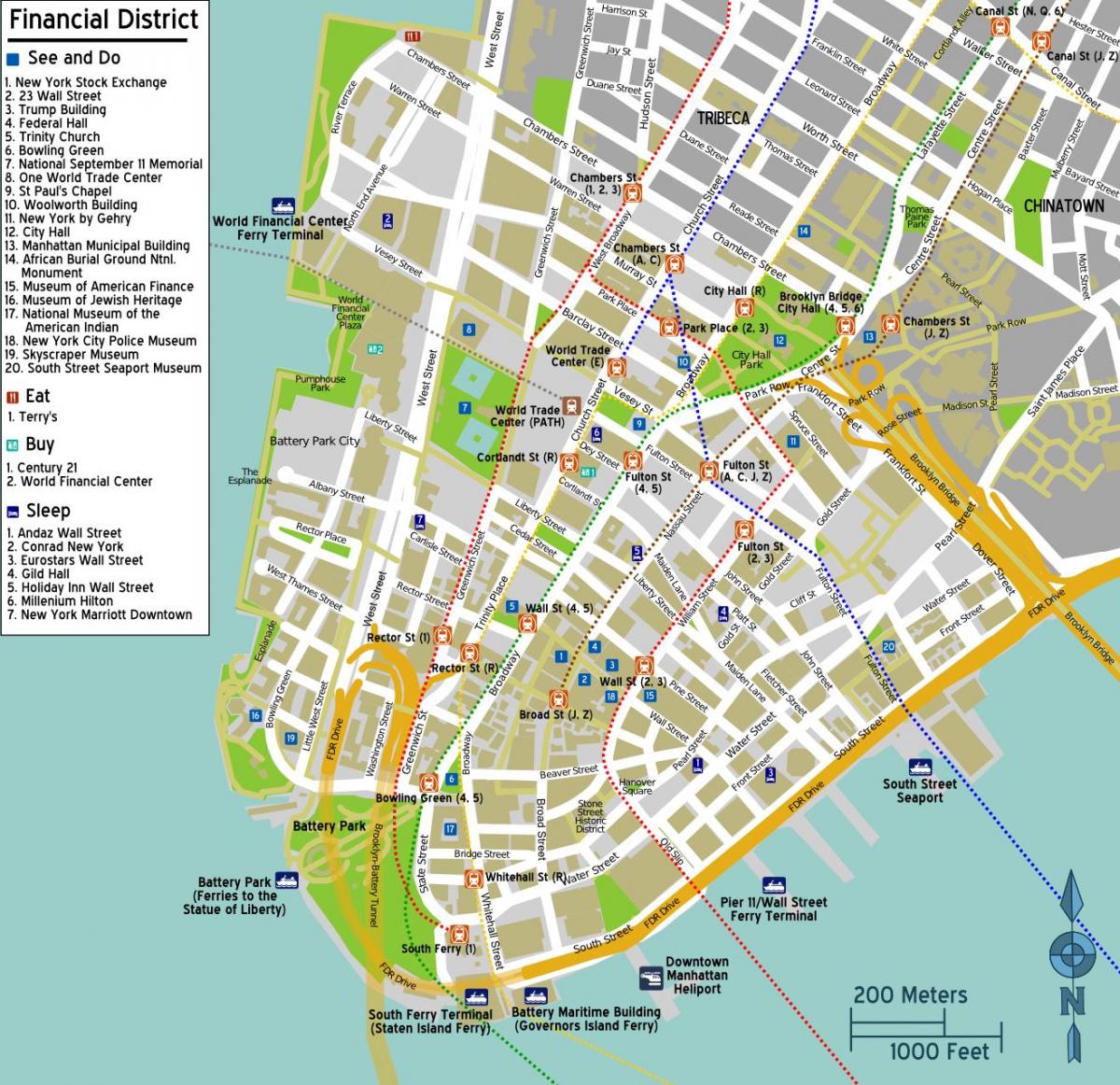 نقشہ کے شہر کے مرکز میں مین ہیٹن نیویارک