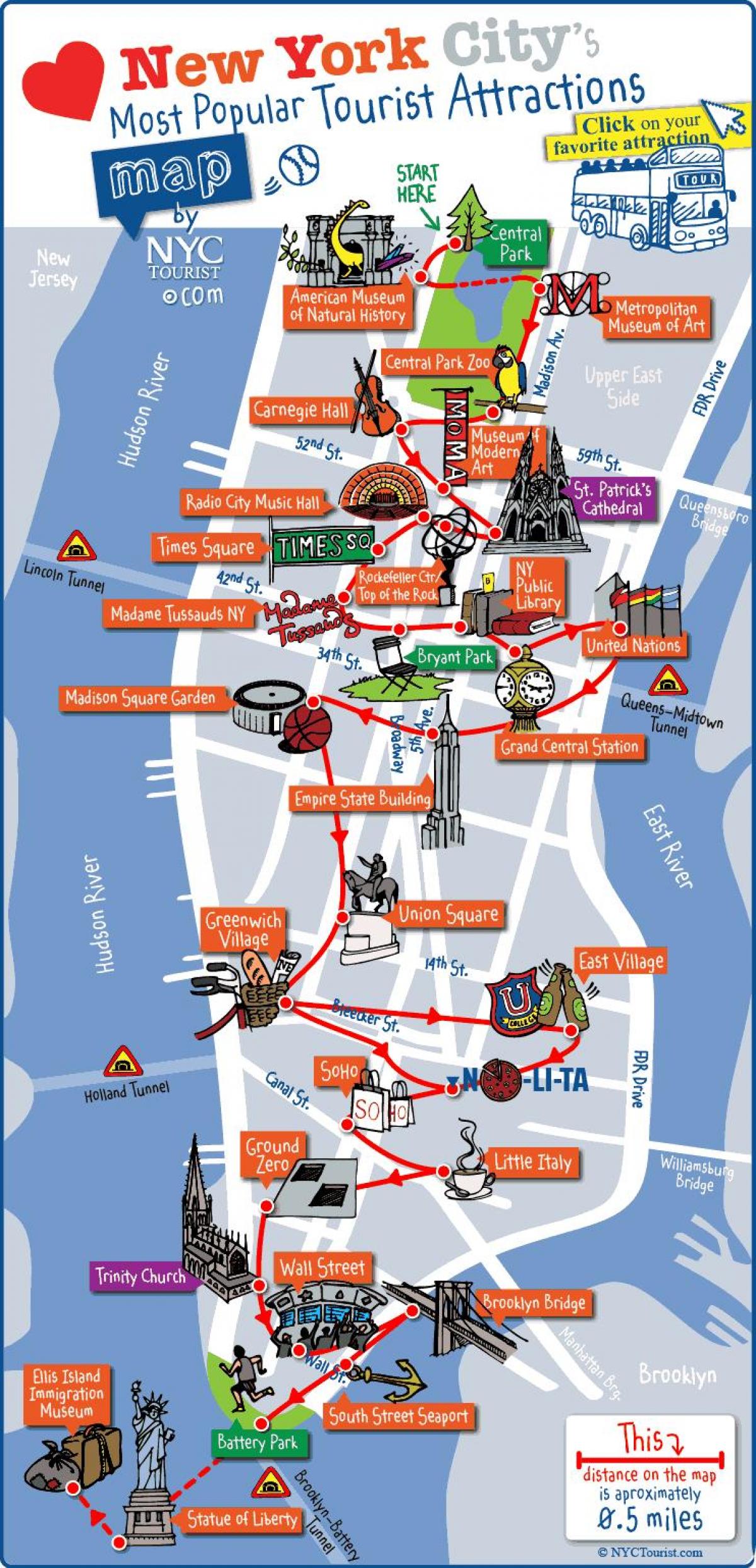 نقشہ کے مین ہیٹن نیو یارک پرکشش مقامات