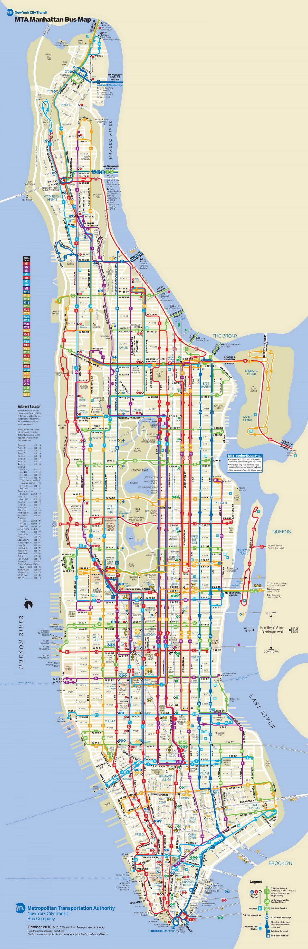 نیویارک شہر کے بس کا نقشہ مین ہٹن