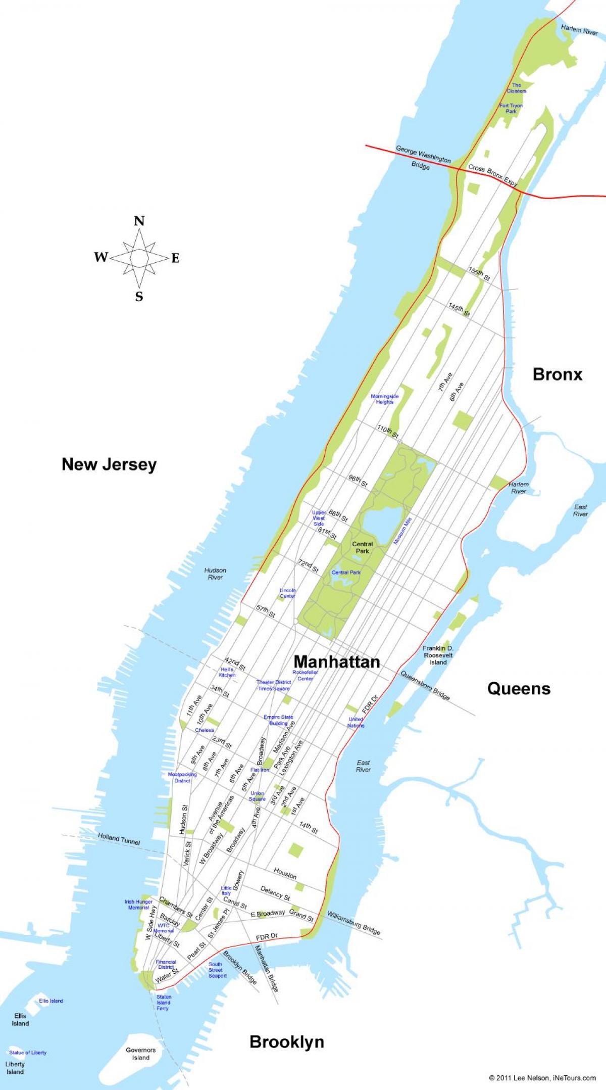 نقشہ مین ہٹن کے جزیرہ ، نیویارک